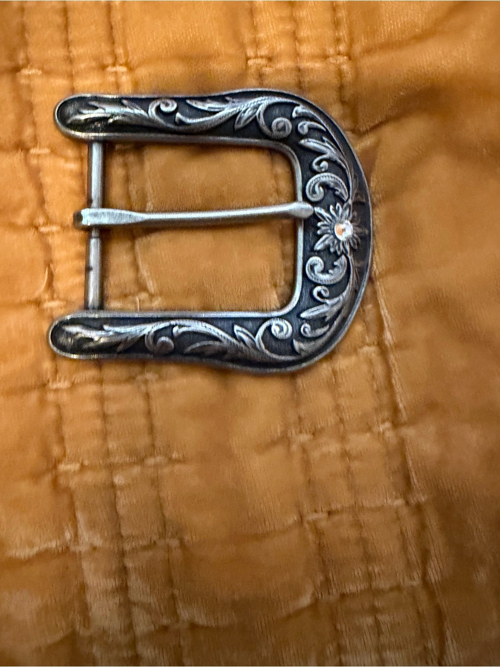 Silver Engraved Floral Belt Buckle - Women's Accessory
